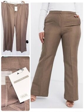 NWT ASOS Curve Wide Leg Trousers Brown Dress Pants Size 18 Brand New